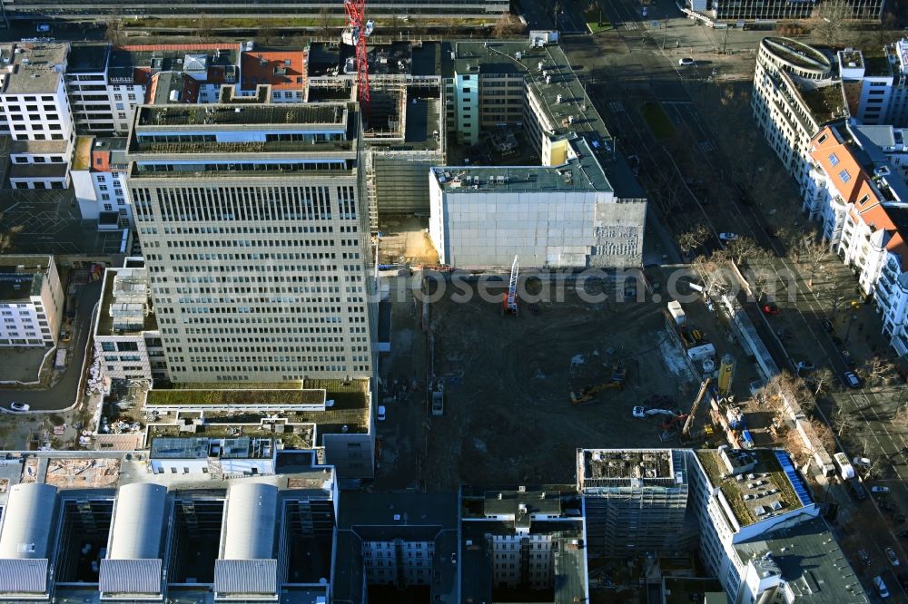 Berlin from the bird's eye view: Construction site for reconstruction and modernization and renovation of an office and commercial building Fuerst in the district Charlottenburg in Berlin, Germany