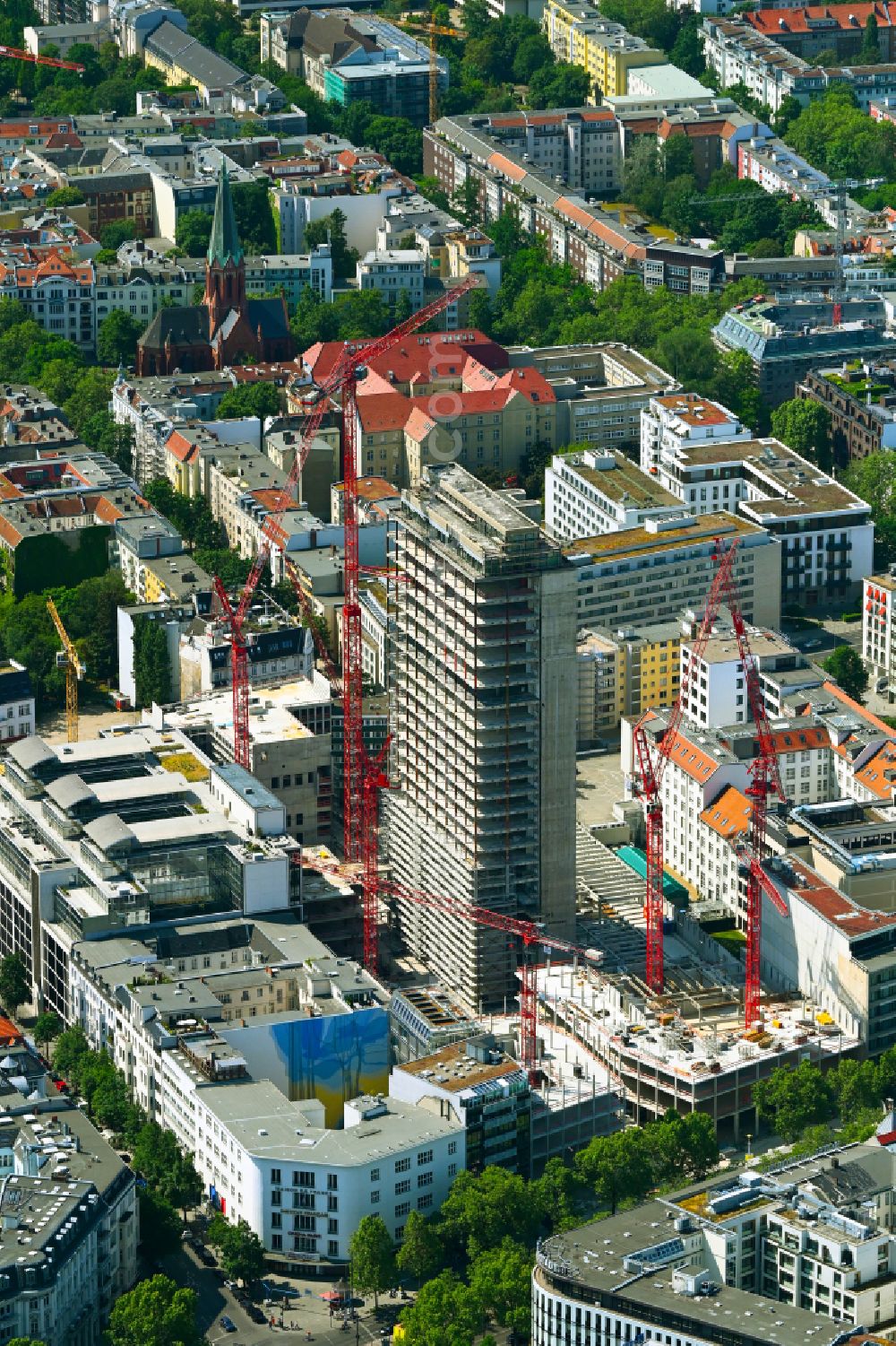 Berlin from above - Construction site for reconstruction and modernization and renovation of an office and commercial building Fuerst in the district Charlottenburg in Berlin, Germany