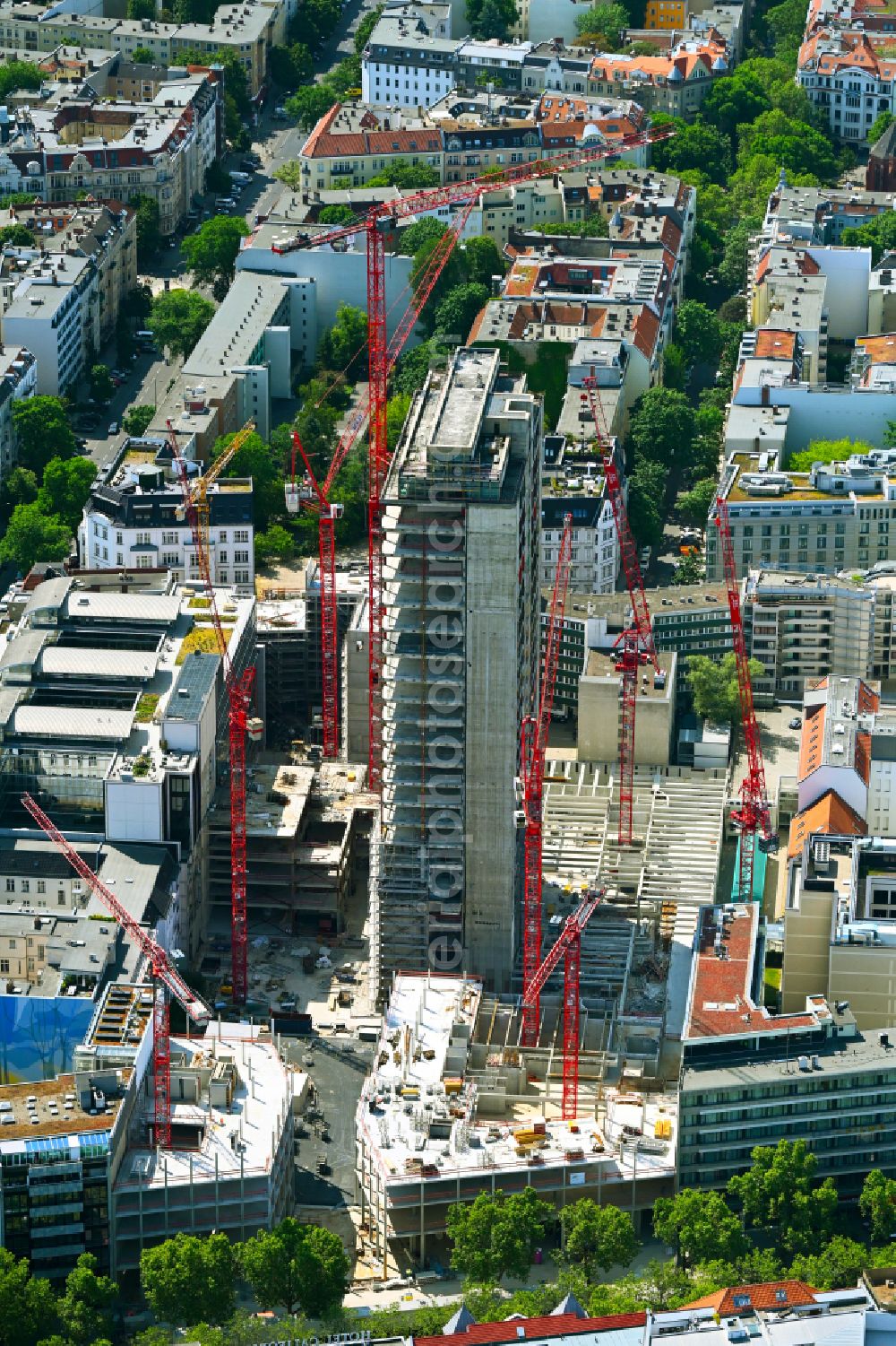 Aerial image Berlin - Construction site for reconstruction and modernization and renovation of an office and commercial building Fuerst in the district Charlottenburg in Berlin, Germany