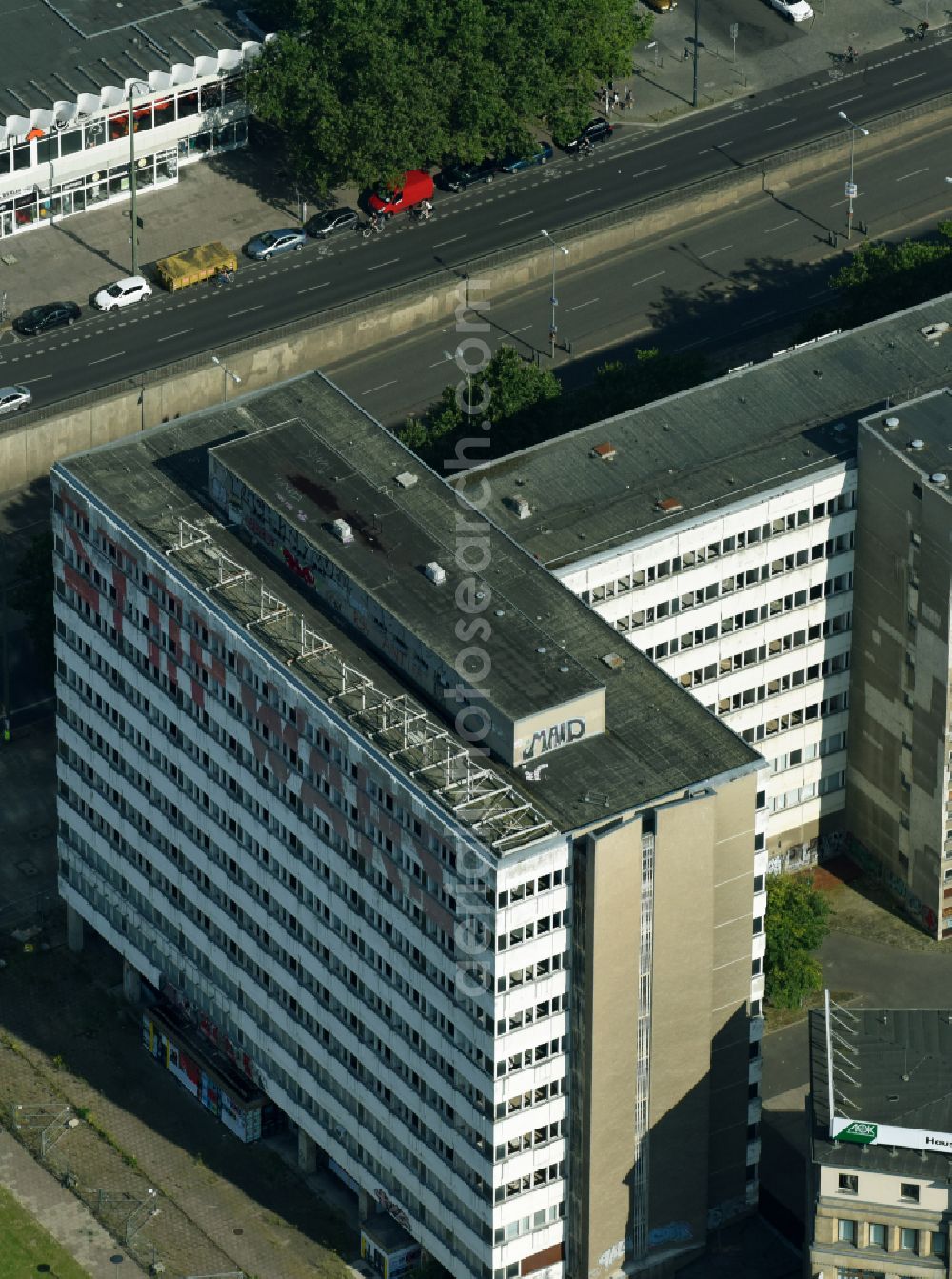 Berlin from above - Construction site former office building and commercial building Haus der Statistics on Otto-Braun-Strasse in the Mitte district in Berlin, Germany