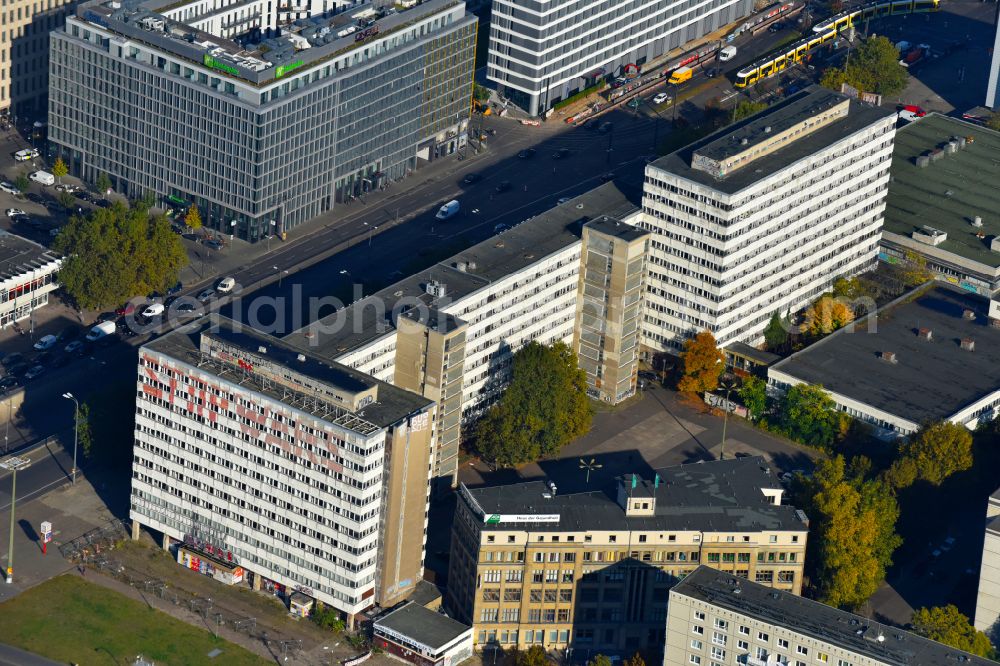 Aerial image Berlin - Construction site former office building and commercial building Haus der Statistics on Otto-Braun-Strasse in the Mitte district in Berlin, Germany