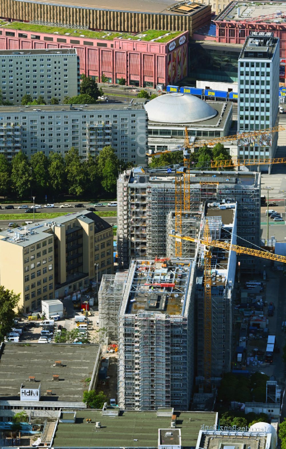 Berlin from above - Construction site former office building and commercial building Haus der Statistics on Otto-Braun-Strasse in the Mitte district in Berlin, Germany