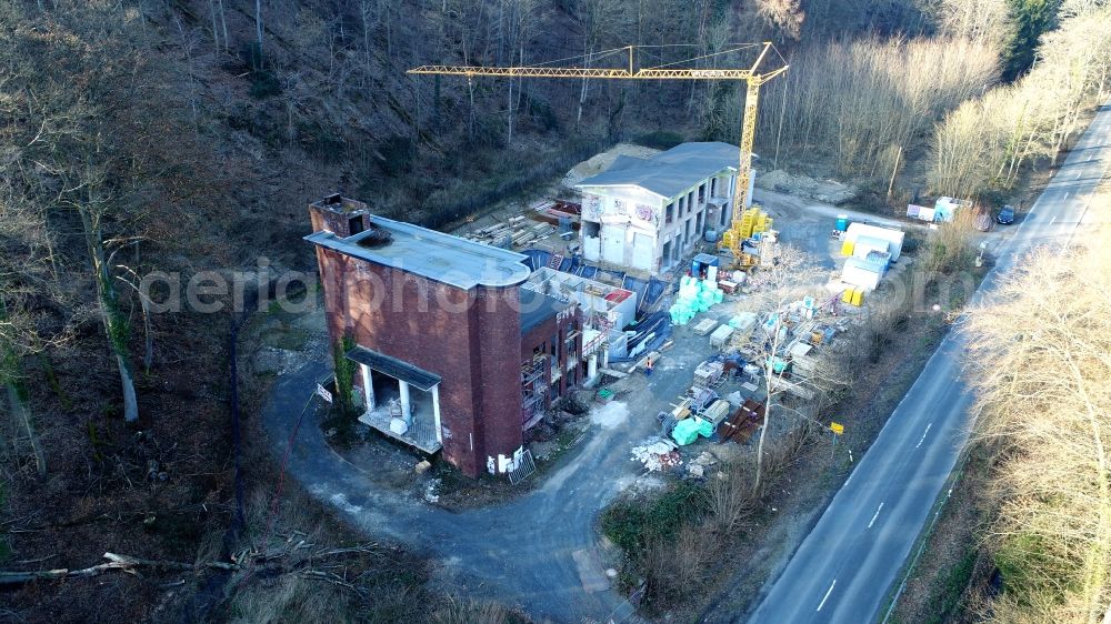 Aerial image Bad Honnef - Conversion of the former Mesenholl laundry into a barrier-free apartment house in the Schmelztal in Bad Honnef in the state of North Rhine-Westphalia, Germany