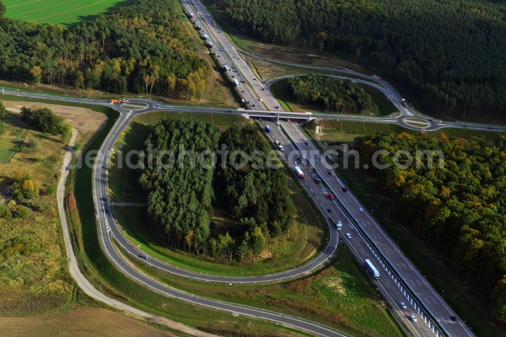 Aerial image Kremmen - Construction site of expansion of the junction Kremmen - Havelland at the motorway A10 and A24 in the state Brandenburg