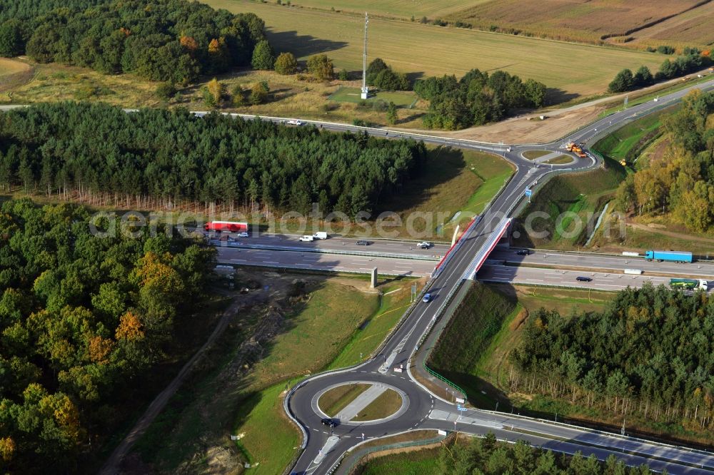 Aerial image Kremmen - Construction site of expansion of the junction Kremmen - Havelland at the motorway A10 and A24 in the state Brandenburg