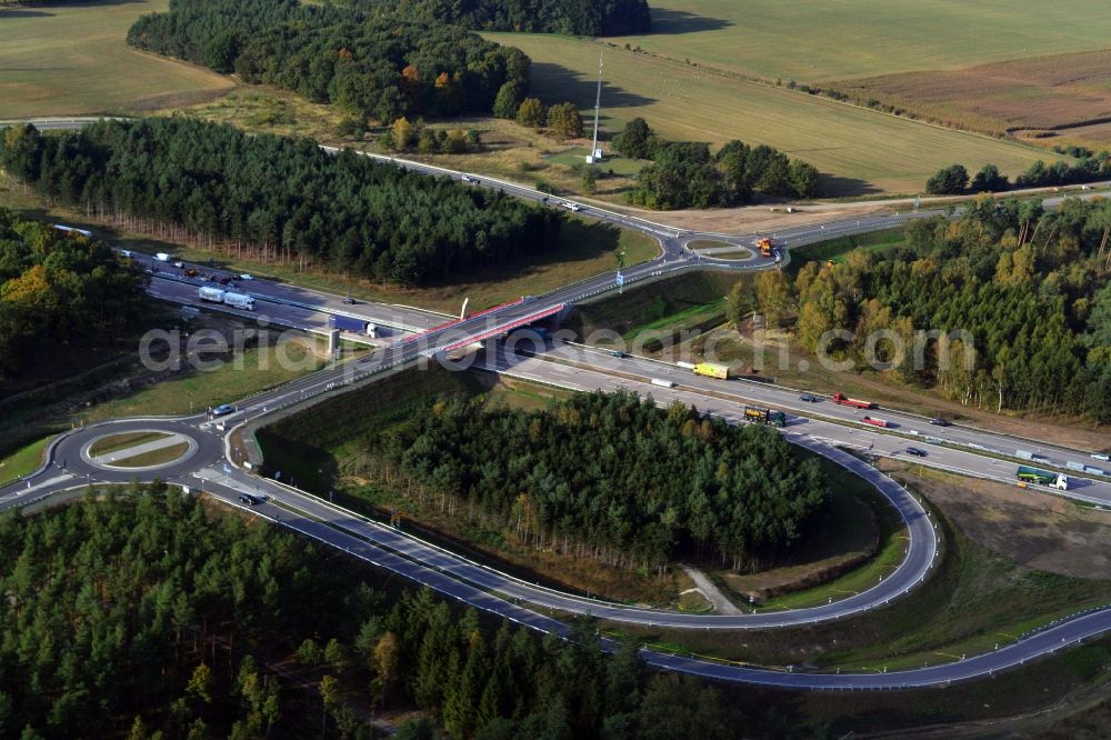 Aerial photograph Kremmen - Construction site of expansion of the junction Kremmen - Havelland at the motorway A10 and A24 in the state Brandenburg