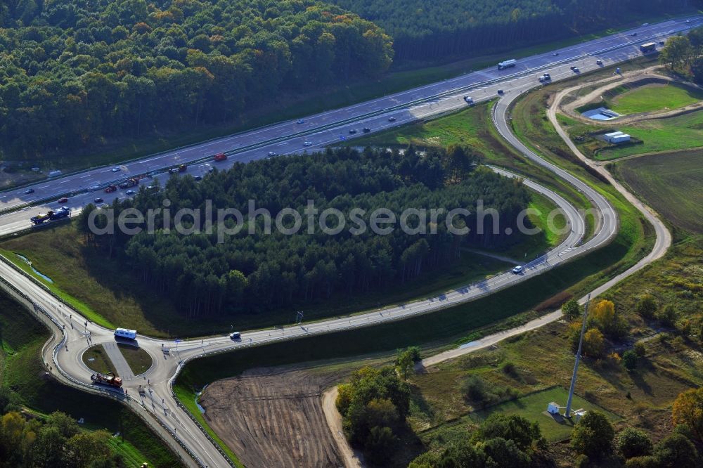 Aerial image Kremmen - Construction site of expansion of the junction Kremmen - Havelland at the motorway A10 and A24 in the state Brandenburg