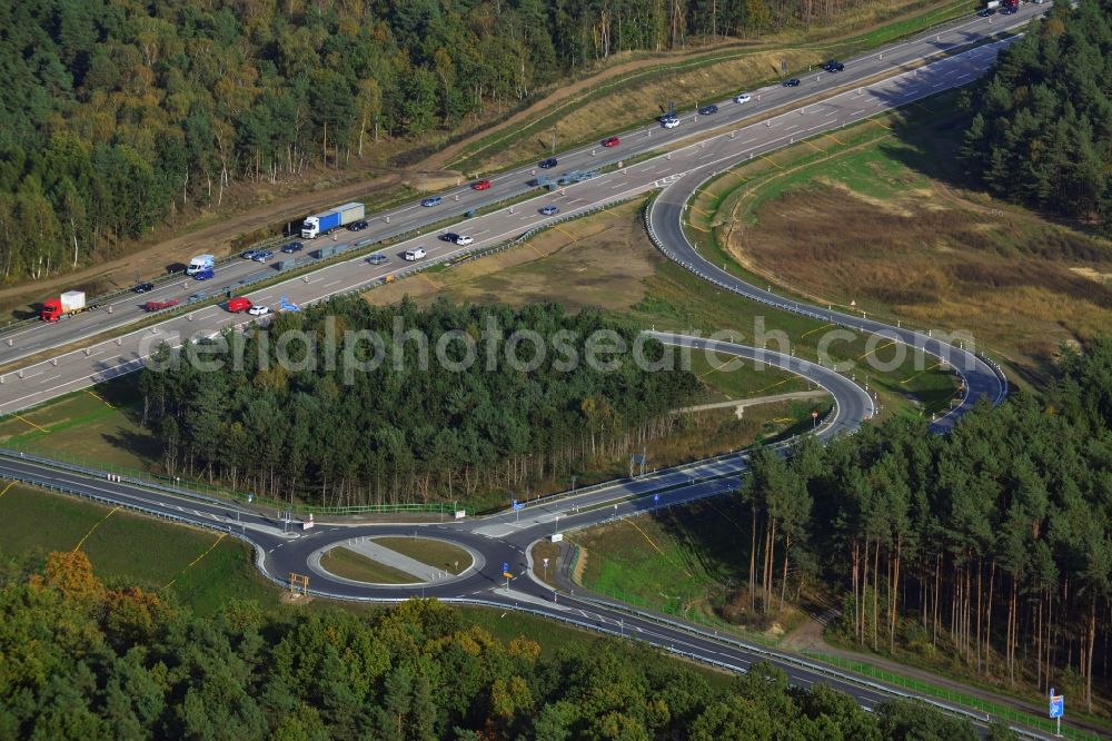 Aerial photograph Kremmen - Construction site of expansion of the junction Kremmen - Havelland at the motorway A10 and A24 in the state Brandenburg