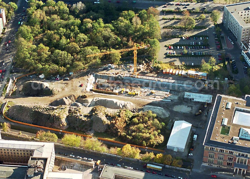 Berlin - Kreuzberg from the bird's eye view: Umbau der NS-Gedenkstätte Prinz-Albert-Straße am Grophiusbau.