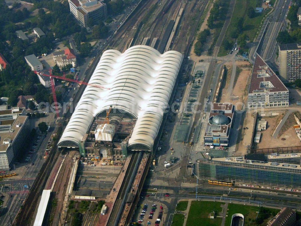 Aerial photograph Dresden - Construction site of building of the main station of the railway in Dresden in the state Saxony, Germany