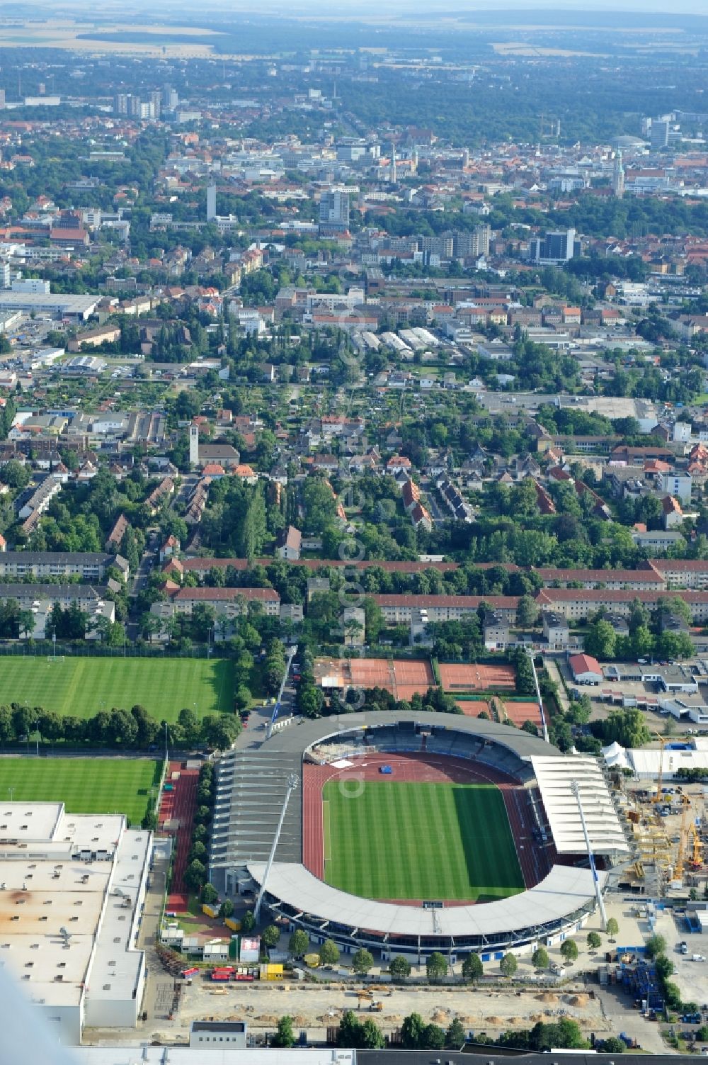 Braunschweig from above - Renovations at Eintracht stadium in Brunswick. The stadium was built in 1923 and has capacity for 25,000 spectators. It is the home stadium of the football club Eintracht Braunschweig