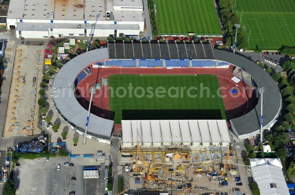 Aerial image Braunschweig - Renovations at Eintracht stadium in Brunswick. The stadium was built in 1923 and has capacity for 25,000 spectators. It is the home stadium of the football club Eintracht Braunschweig