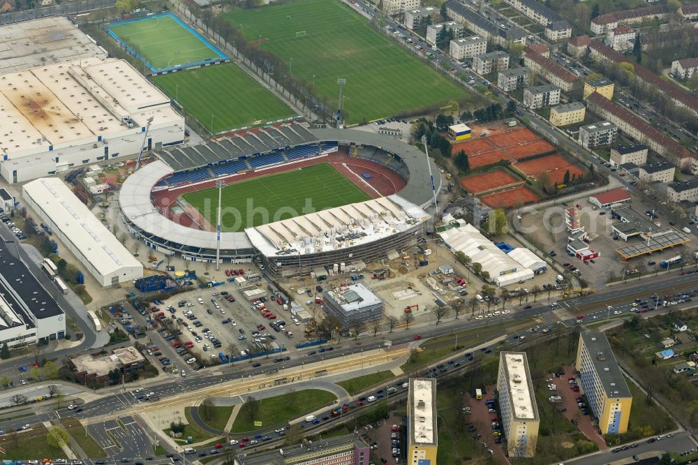 Braunschweig from above - Reconstruction of the stadium in Braunschweig in Lower Saxony