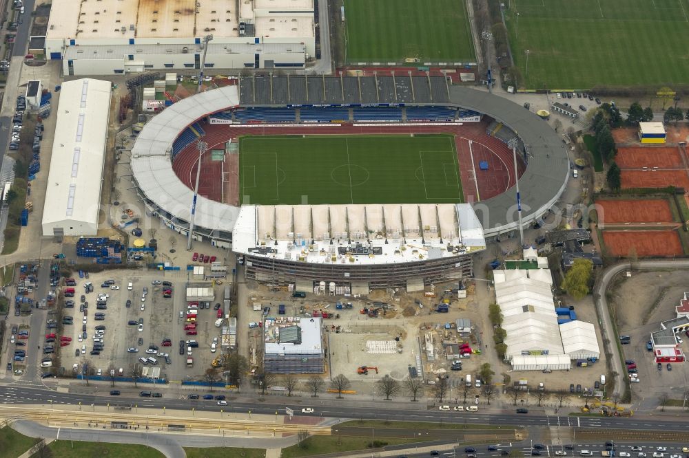 Braunschweig from the bird's eye view: Reconstruction of the stadium in Braunschweig in Lower Saxony