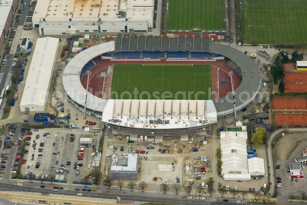 Aerial photograph Braunschweig - Reconstruction of the stadium in Braunschweig in Lower Saxony