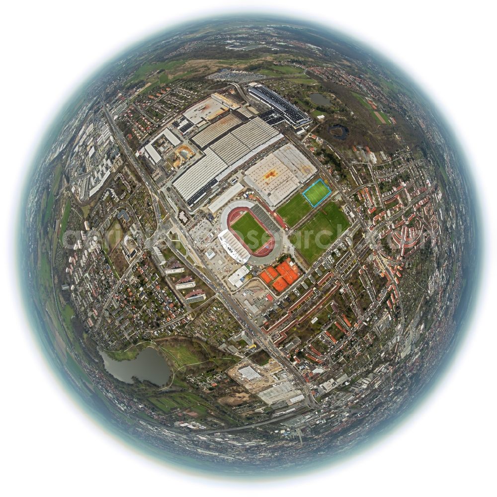 Braunschweig from above - Fish- Eye - view of Reconstruction stadium in Braunschweig in Lower Saxony