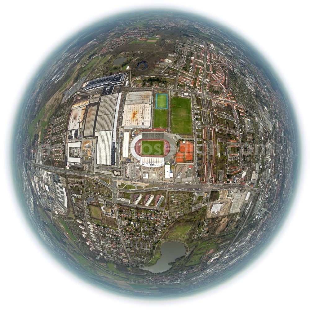 Braunschweig from the bird's eye view: Fish- Eye - view of Reconstruction stadium in Braunschweig in Lower Saxony