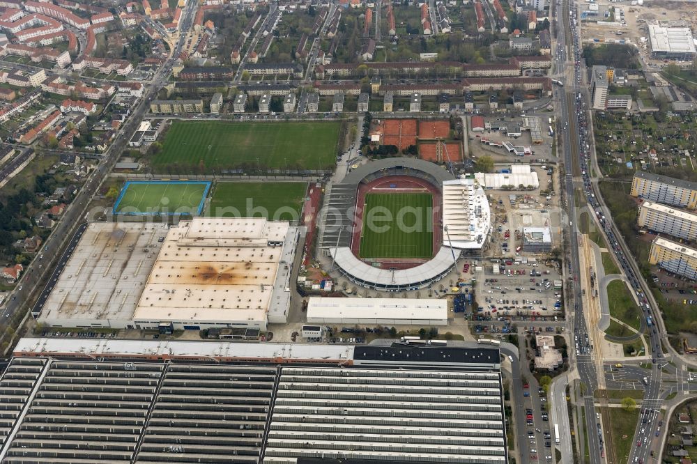 Braunschweig from the bird's eye view: Reconstruction of the stadium in Braunschweig in Lower Saxony