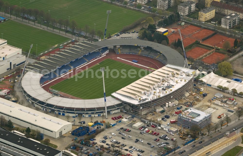 Aerial image Braunschweig - Reconstruction of the stadium in Braunschweig in Lower Saxony