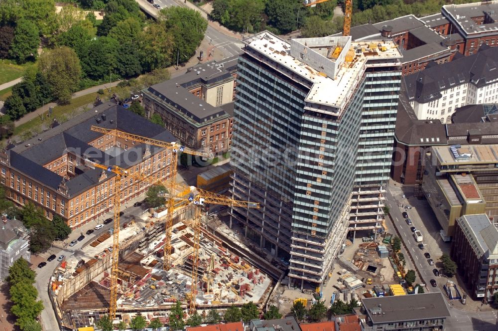 Aerial photograph Hamburg - Construction site of high-rise ensemble of Emporio-Hochhaus in the district Neustadt in Hamburg, Germany