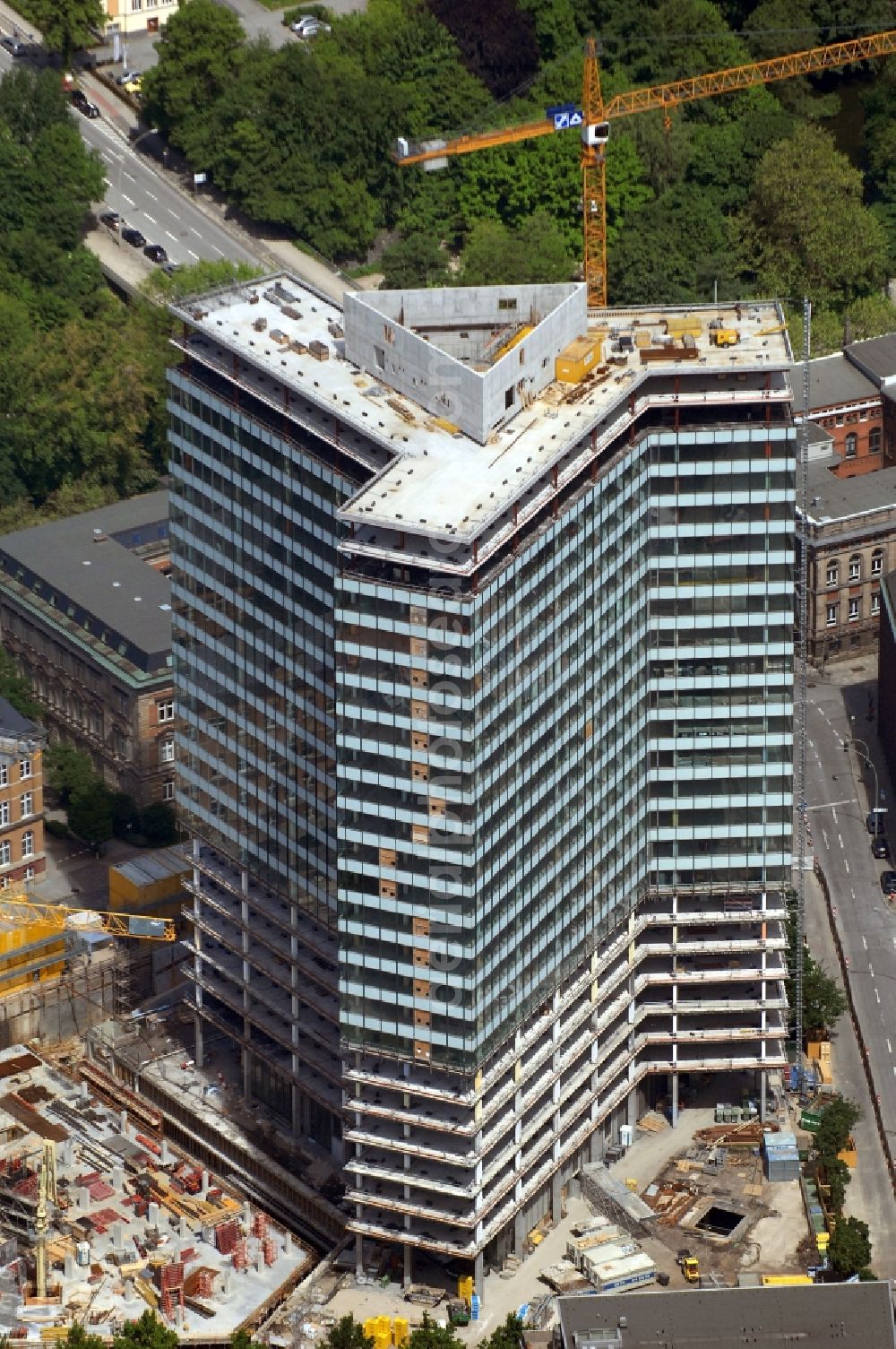 Hamburg from above - Construction site of high-rise ensemble of Emporio-Hochhaus in the district Neustadt in Hamburg, Germany