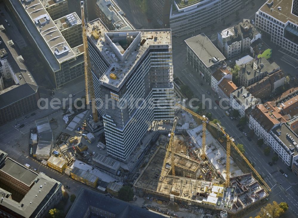 Hamburg from above - Construction site of high-rise ensemble of Emporio-Hochhaus in the district Neustadt in Hamburg, Germany