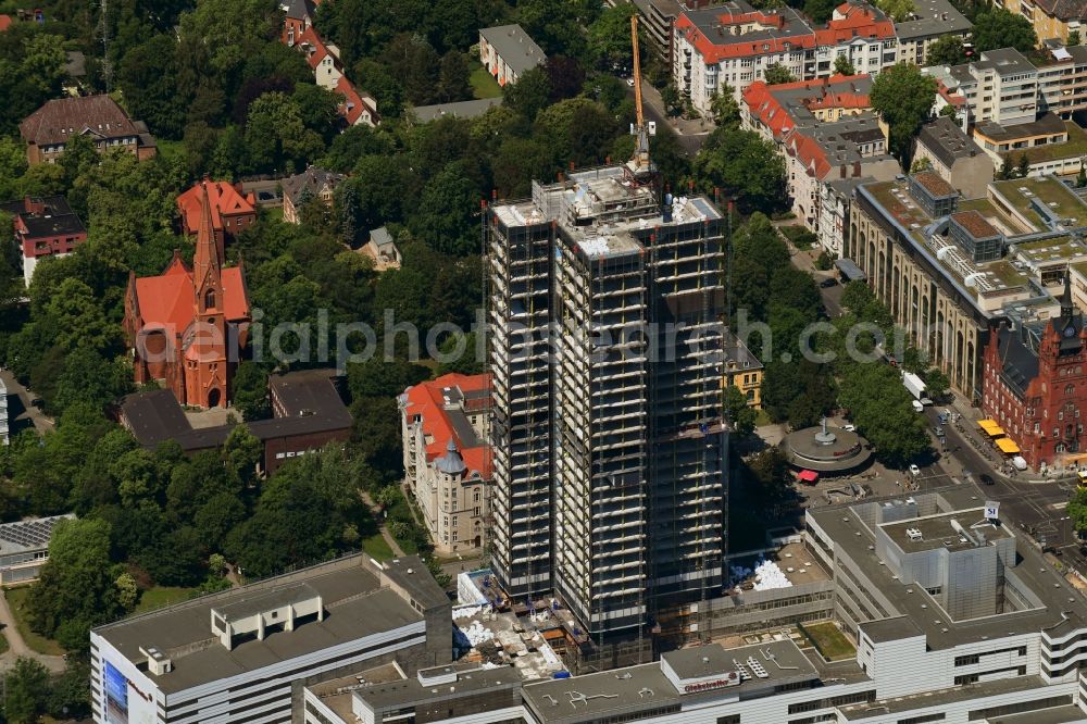 Aerial photograph Berlin - Highrise building of the Steglitzer Kreisel - UeBERLIN Wohntower complex on Schlossstrasse in the district of Steglitz in Berlin