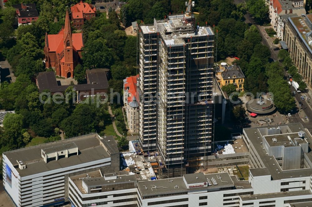 Berlin from the bird's eye view: Highrise building of the Steglitzer Kreisel - UeBERLIN Wohntower complex on Schlossstrasse in the district of Steglitz in Berlin