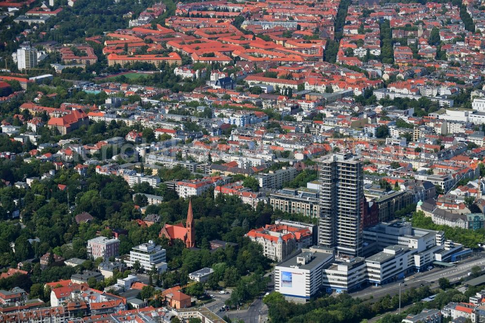 Berlin from above - Highrise building of the Steglitzer Kreisel - UeBERLIN Wohntower complex on Schlossstrasse in the district of Steglitz in Berlin