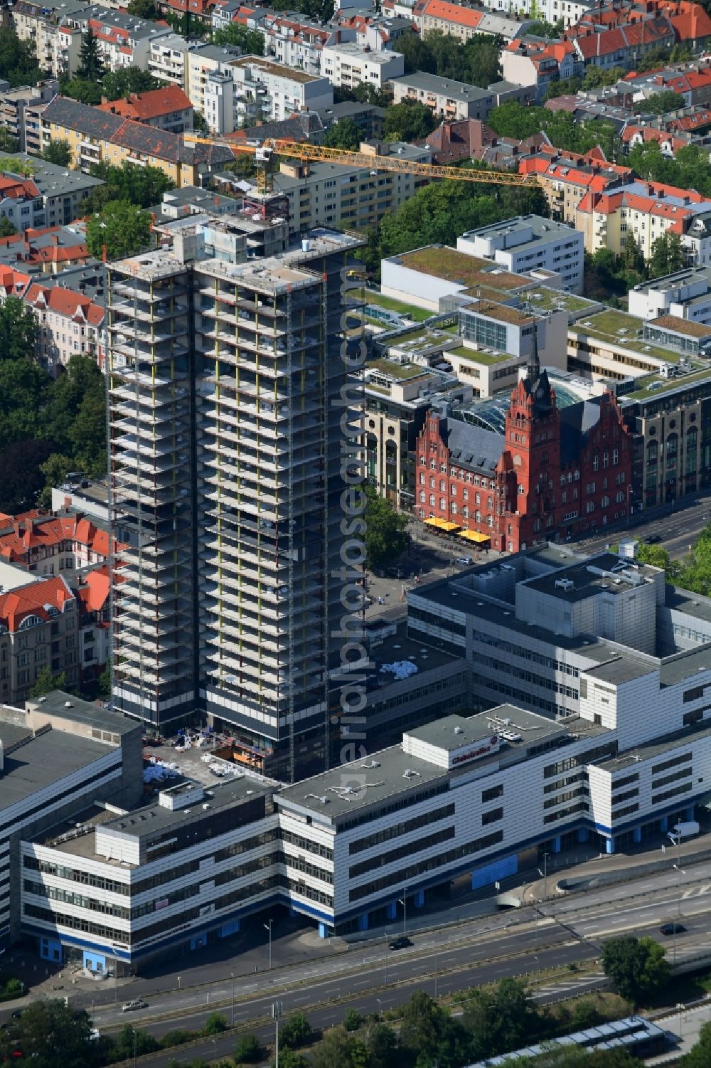 Aerial photograph Berlin - Highrise building of the Steglitzer Kreisel - UeBERLIN Wohntower complex on Schlossstrasse in the district of Steglitz in Berlin