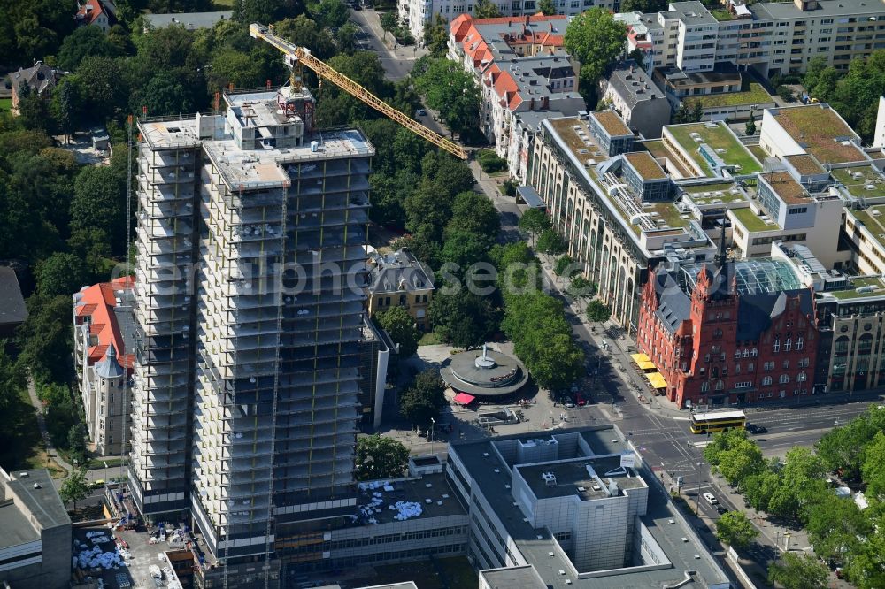 Berlin from above - Highrise building of the Steglitzer Kreisel - UeBERLIN Wohntower complex on Schlossstrasse in the district of Steglitz in Berlin