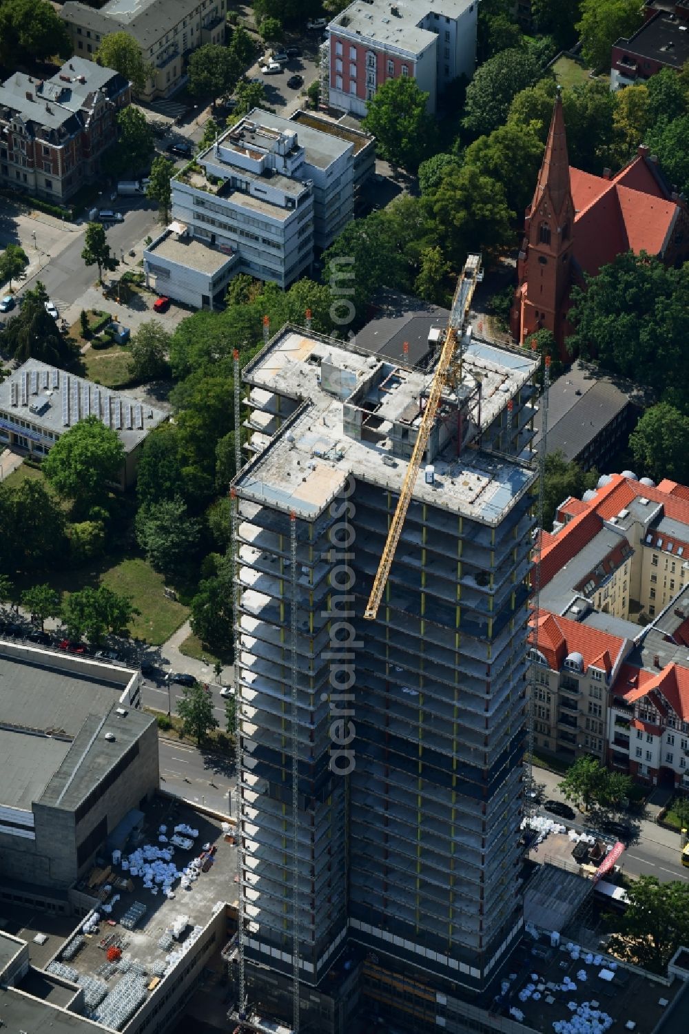 Aerial photograph Berlin - Highrise building of the Steglitzer Kreisel - UeBERLIN Wohntower complex on Schlossstrasse in the district of Steglitz in Berlin