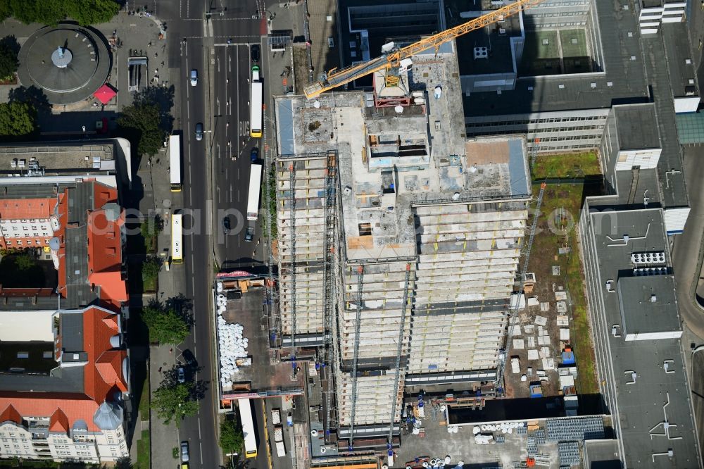 Aerial photograph Berlin - Highrise building of the Steglitzer Kreisel - UeBERLIN Wohntower complex on Schlossstrasse in the district of Steglitz in Berlin