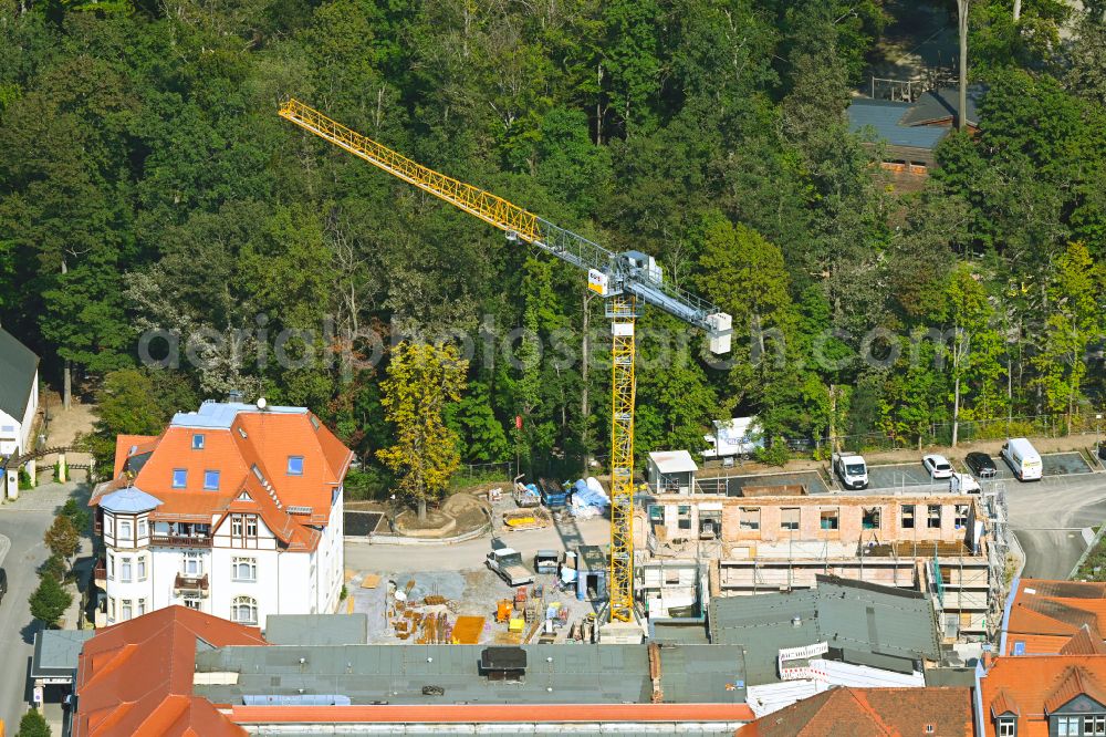 Dresden from above - Reconstruction and revitalization on the extension construction site of the hotel complex to build on underground car park on street Bautzner Landstrasse in the district Weisser Hirsch in Dresden in the state Saxony, Germany