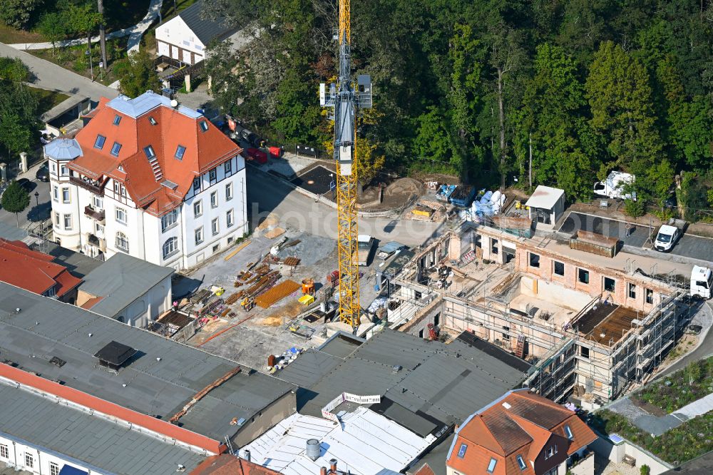 Dresden from above - Reconstruction and revitalization on the extension construction site of the hotel complex to build on underground car park on street Bautzner Landstrasse in the district Weisser Hirsch in Dresden in the state Saxony, Germany