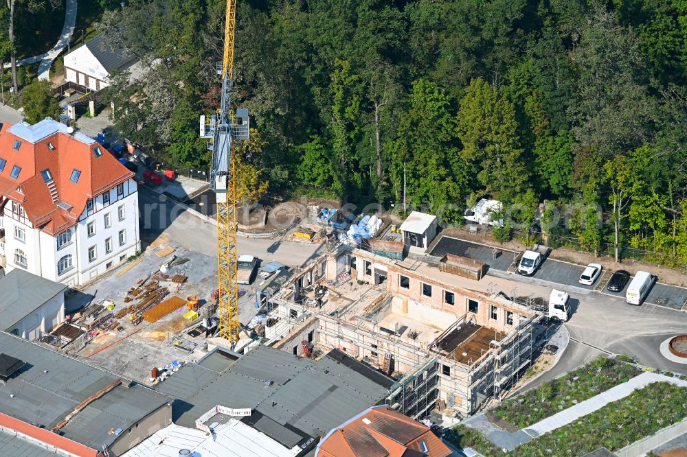 Dresden from the bird's eye view: Reconstruction and revitalization on the extension construction site of the hotel complex to build on underground car park on street Bautzner Landstrasse in the district Weisser Hirsch in Dresden in the state Saxony, Germany