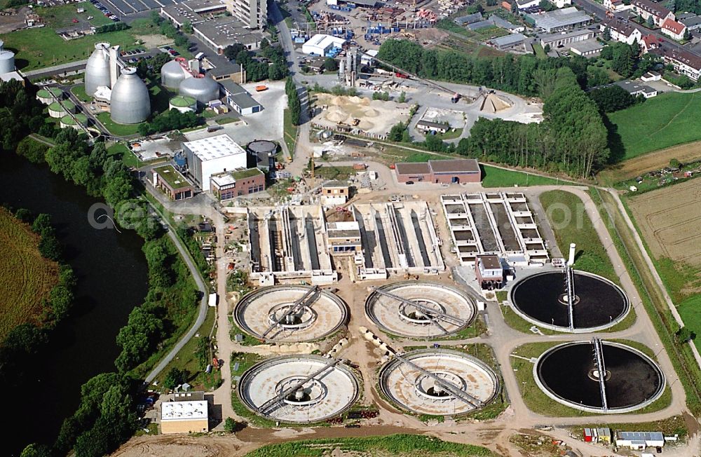 Aerial photograph Kassel - Construction site sewage works Basin and purification steps for waste water treatment in the district Wesertor in Kassel in the state Hesse, Germany