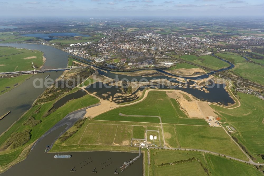 Aerial image Wesel - Reconstruction of lip mouth at the Rhine near Wesel and restoration of riparian areas and near Wesel in North Rhine-Westphalia