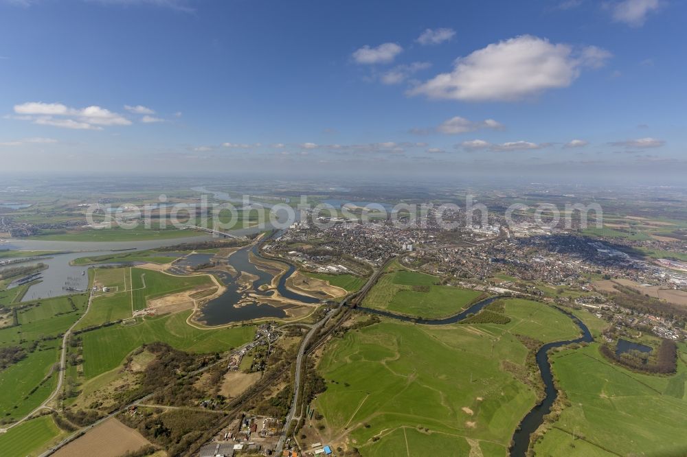 Wesel from above - Reconstruction of lip mouth at the Rhine near Wesel and restoration of riparian areas and near Wesel in North Rhine-Westphalia