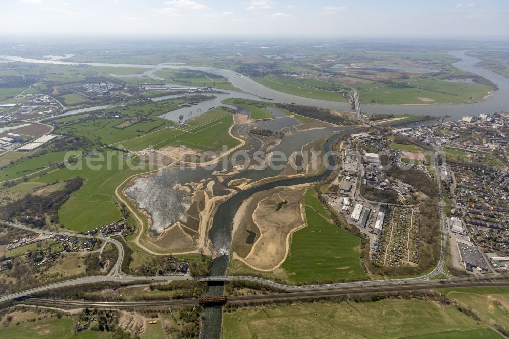 Aerial image Wesel - Reconstruction of lip mouth at the Rhine near Wesel and restoration of riparian areas and near Wesel in North Rhine-Westphalia