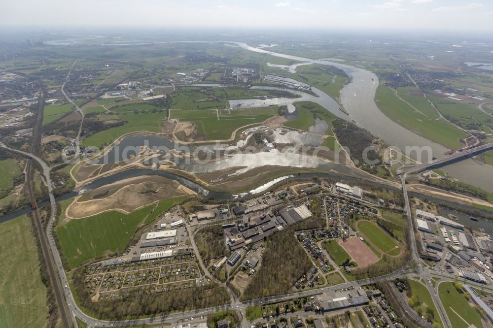 Aerial photograph Wesel - Reconstruction of lip mouth at the Rhine near Wesel and restoration of riparian areas and near Wesel in North Rhine-Westphalia