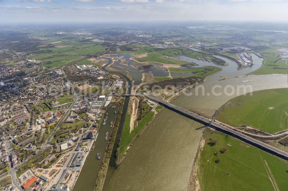 Aerial image Wesel - Reconstruction of lip mouth at the Rhine near Wesel and restoration of riparian areas and near Wesel in North Rhine-Westphalia