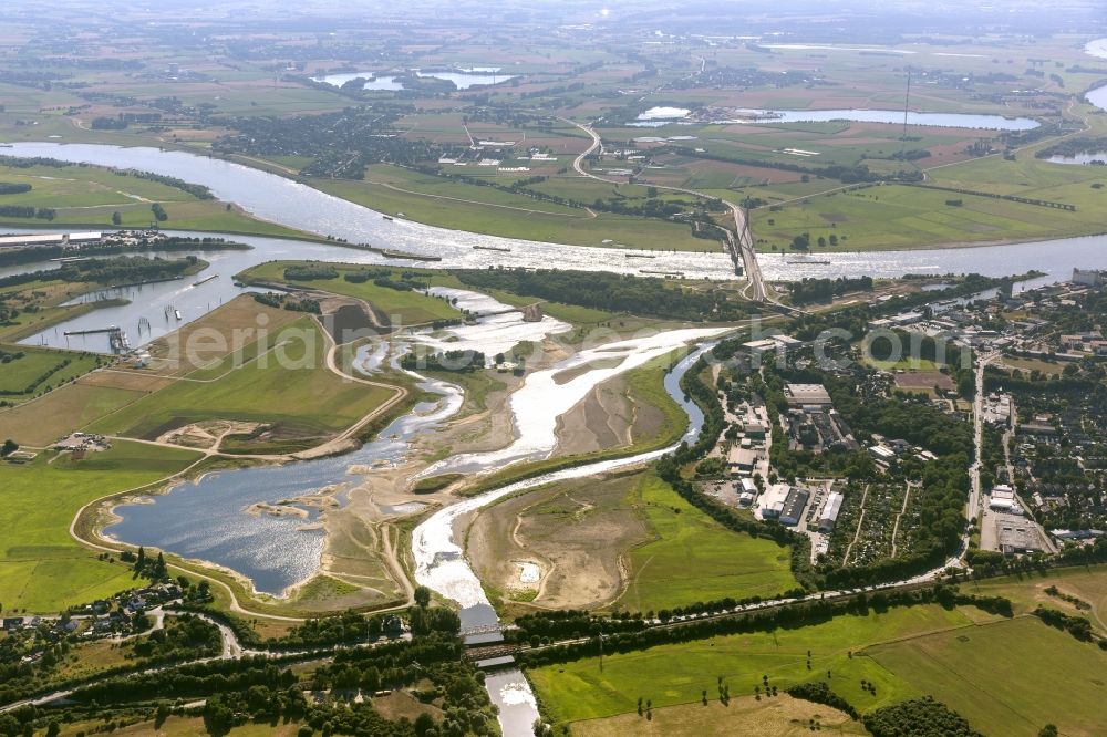 Aerial image Wesel - Reconstruction of lip mouth at the Rhine near Wesel and restoration of riparian areas and near Wesel in North Rhine-Westphalia