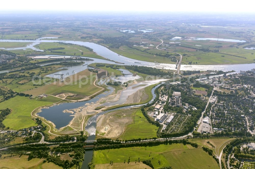 Aerial photograph Wesel - Reconstruction of lip mouth at the Rhine near Wesel and restoration of riparian areas and near Wesel in North Rhine-Westphalia