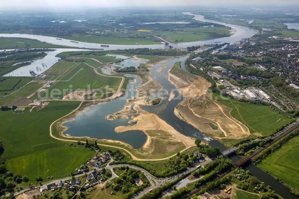 Aerial image Wesel - Reconstruction of lip mouth at the Rhine near Wesel and restoration of riparian areas and near Wesel in North Rhine-Westphalia