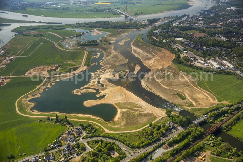 Aerial photograph Wesel - Reconstruction of lip mouth at the Rhine near Wesel and restoration of riparian areas and near Wesel in North Rhine-Westphalia