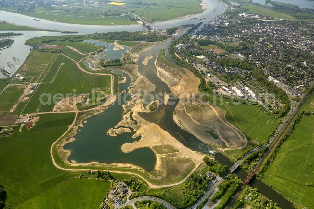 Aerial photograph Wesel - Reconstruction of lip mouth at the Rhine near Wesel and restoration of riparian areas and near Wesel in North Rhine-Westphalia