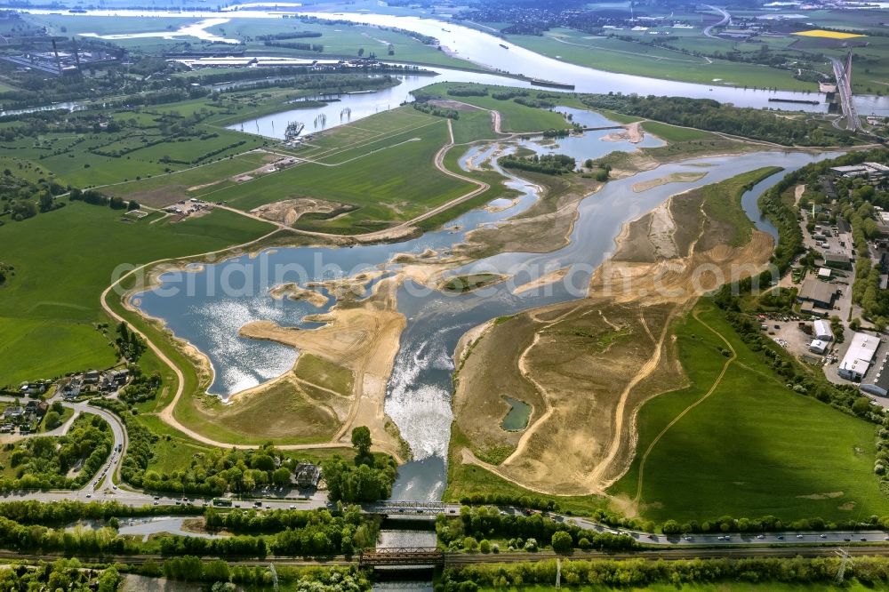 Aerial image Wesel - Reconstruction of lip mouth at the Rhine near Wesel and restoration of riparian areas and near Wesel in North Rhine-Westphalia