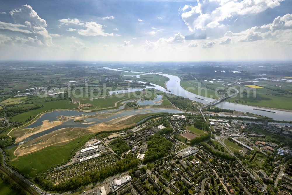 Aerial photograph Wesel - Reconstruction of lip mouth at the Rhine near Wesel and restoration of riparian areas and near Wesel in North Rhine-Westphalia