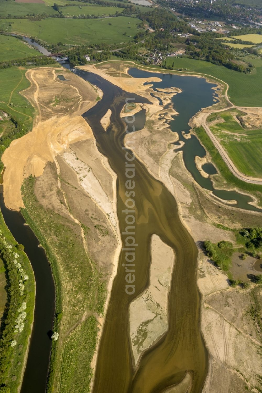 Aerial image Wesel - Reconstruction of lip mouth at the Rhine near Wesel and restoration of riparian areas and near Wesel in North Rhine-Westphalia